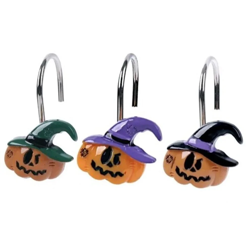 Two Fish Home Fashions Halloween Pumpkin Shower Curtain Hooks Set of 12